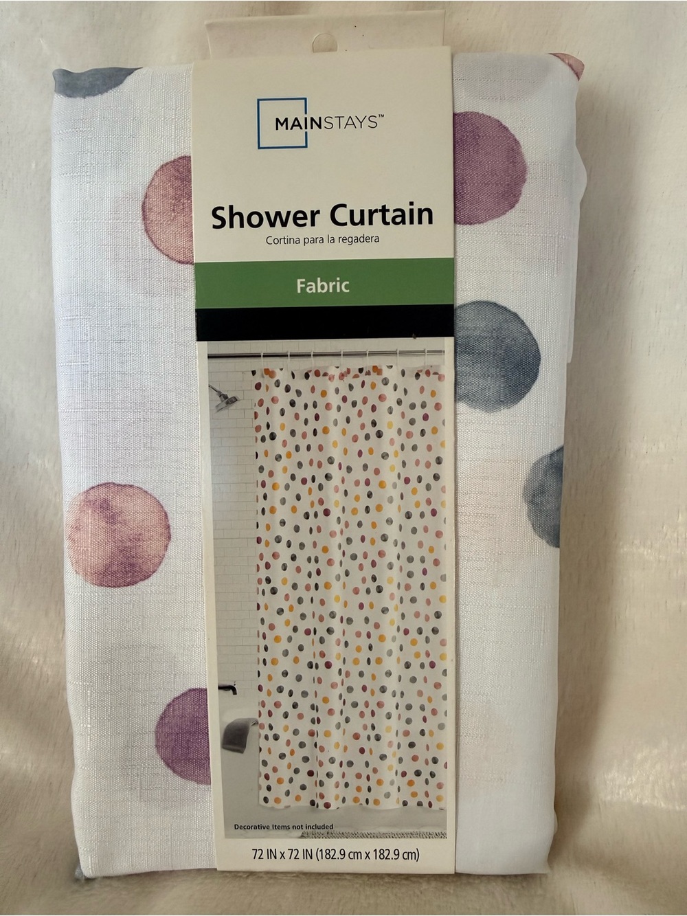 Mainstays White Shower Curtain with Yellow and Gray Dot Pattern